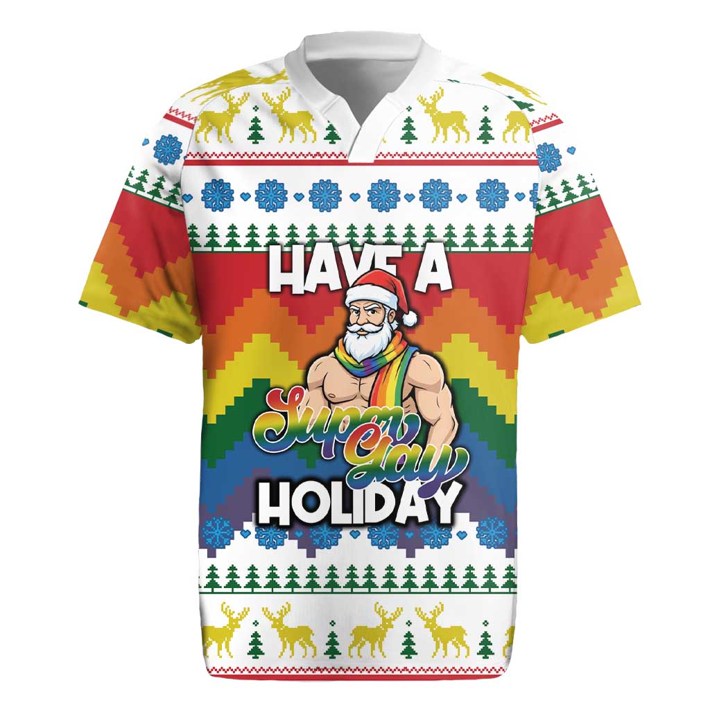 Have A Super Gay Holiday Christmas Rugby Jersey Xmas Holiday Patterns - Wonder Print Shop