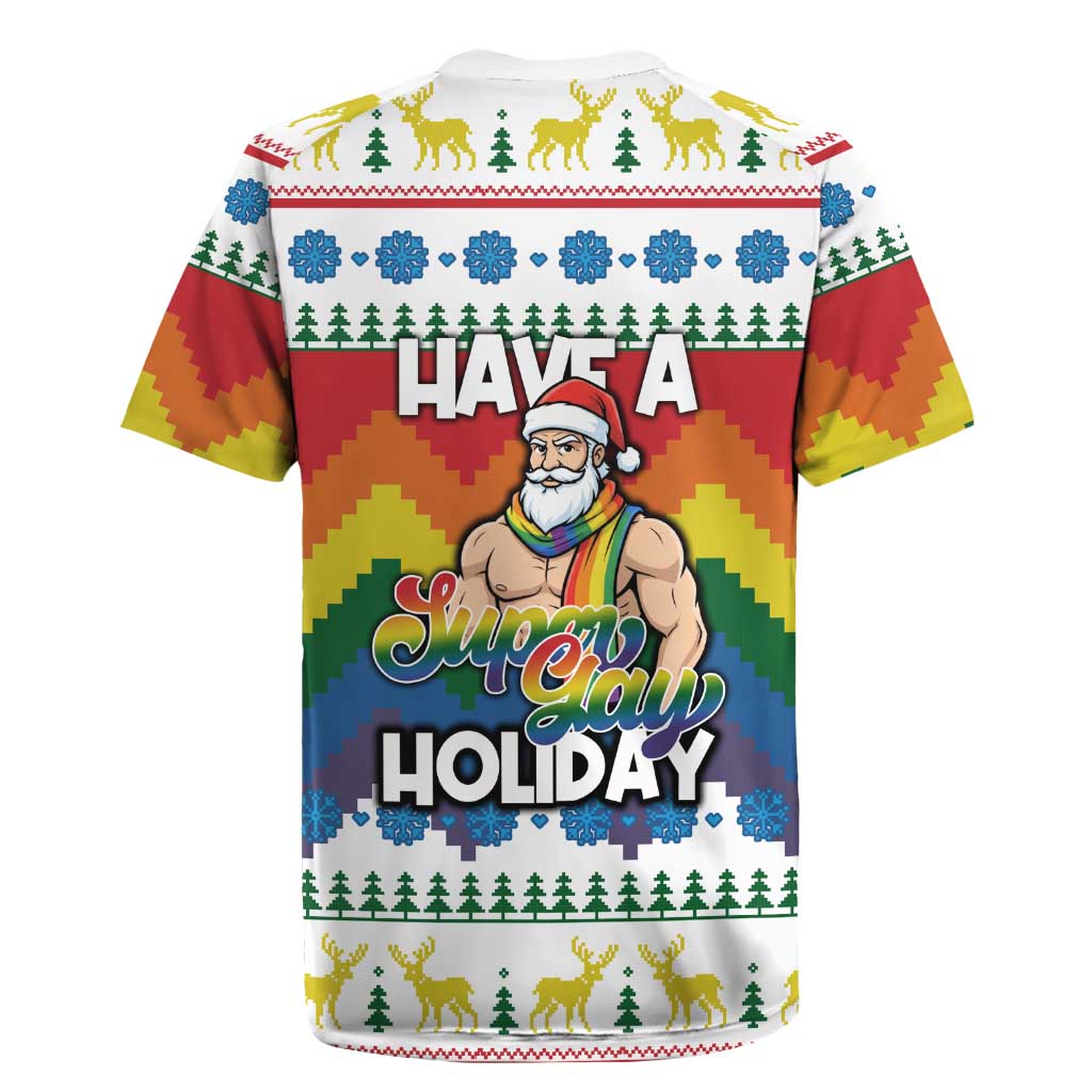 Have A Super Gay Holiday Christmas Rugby Jersey Xmas Holiday Patterns - Wonder Print Shop