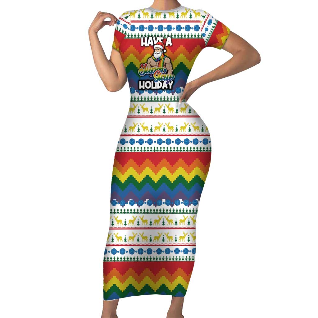 Have A Super Gay Holiday Christmas Short Sleeve Bodycon Dress Xmas Holiday Patterns - Wonder Print Shop