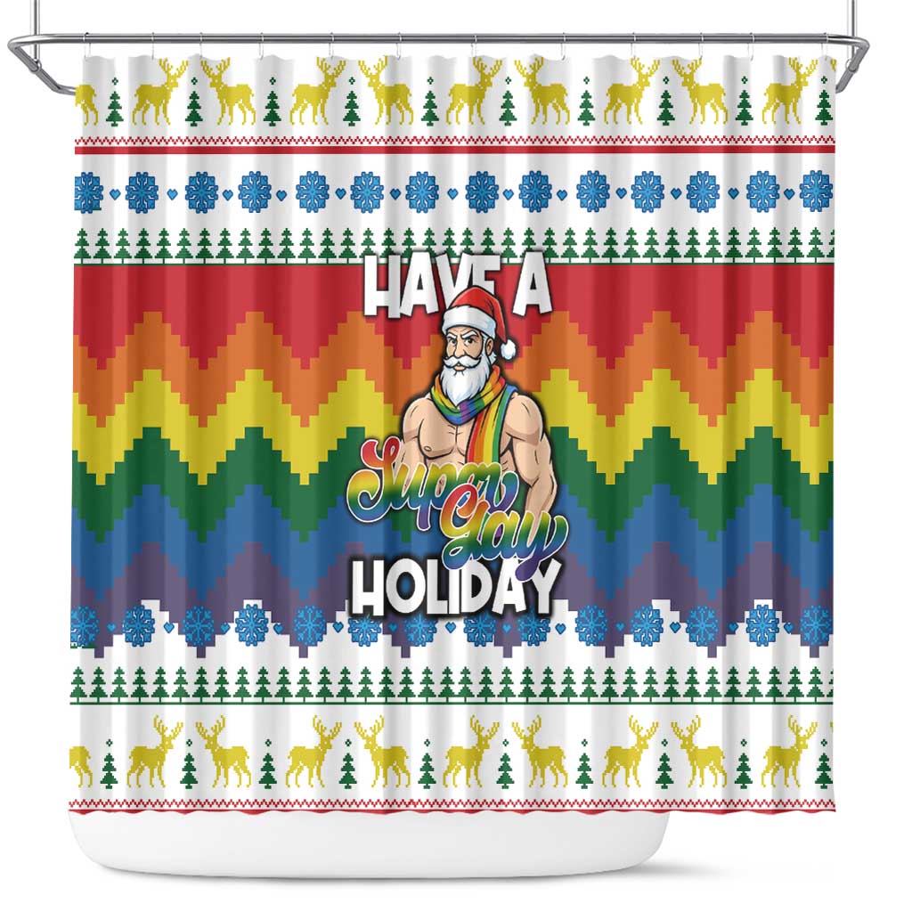 Have A Super Gay Holiday Christmas Shower Curtain Xmas Holiday Patterns - Wonder Print Shop