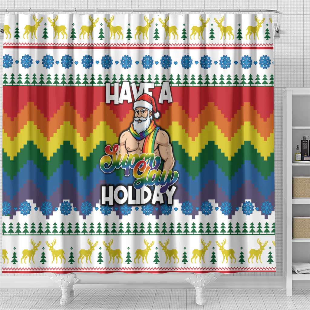 Have A Super Gay Holiday Christmas Shower Curtain Xmas Holiday Patterns - Wonder Print Shop