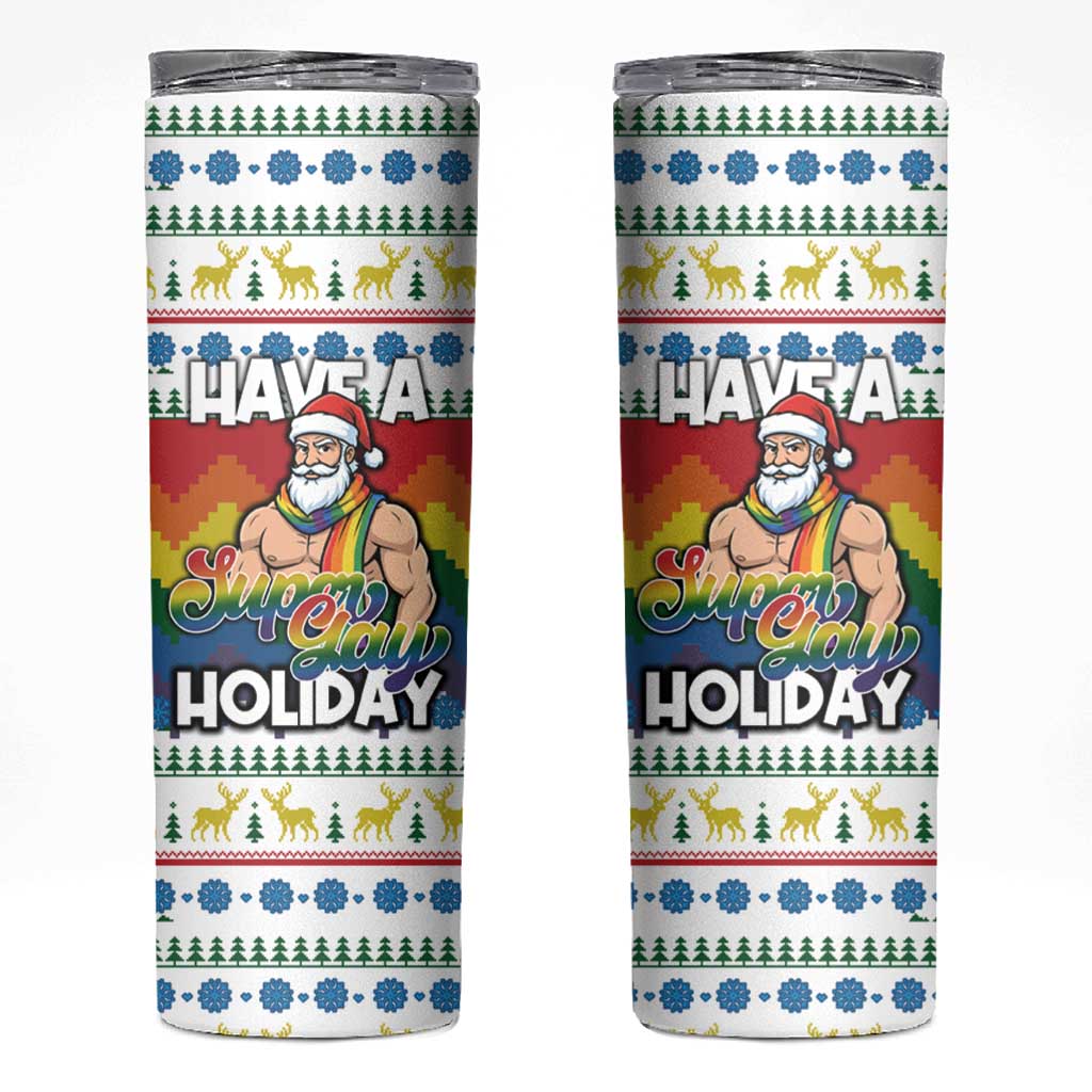 Have A Super Gay Holiday Christmas Skinny Tumbler Xmas Holiday Patterns - Wonder Print Shop