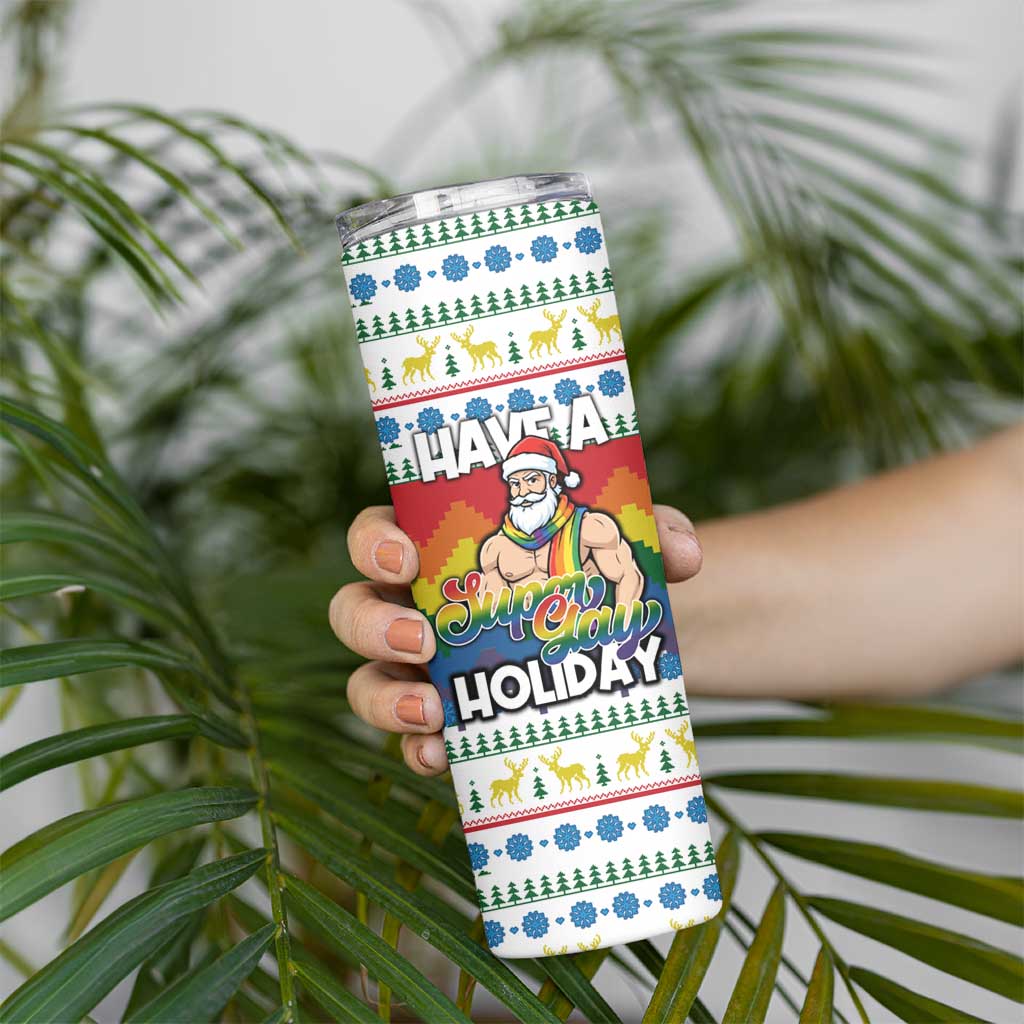 Have A Super Gay Holiday Christmas Skinny Tumbler Xmas Holiday Patterns - Wonder Print Shop