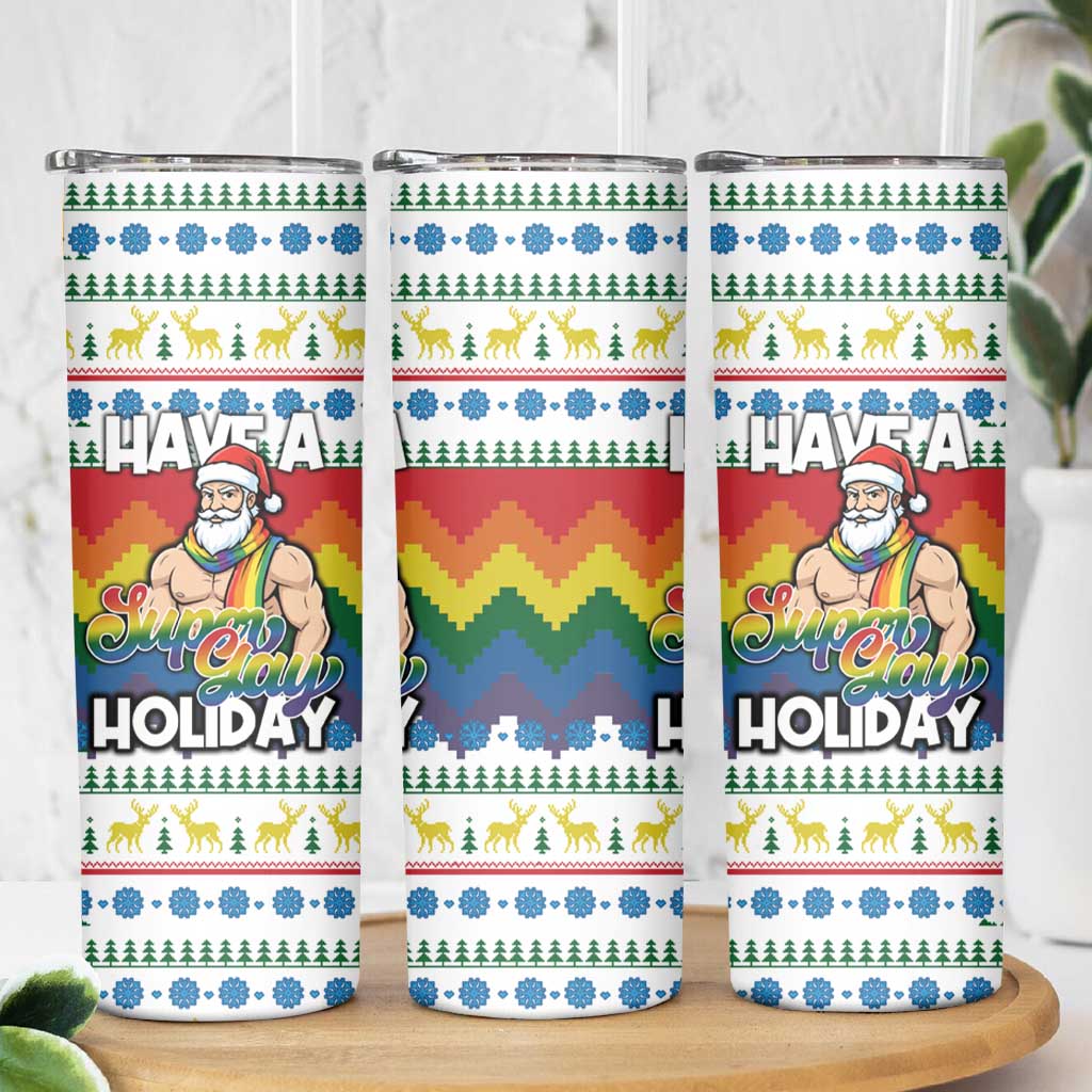 Have A Super Gay Holiday Christmas Skinny Tumbler Xmas Holiday Patterns - Wonder Print Shop