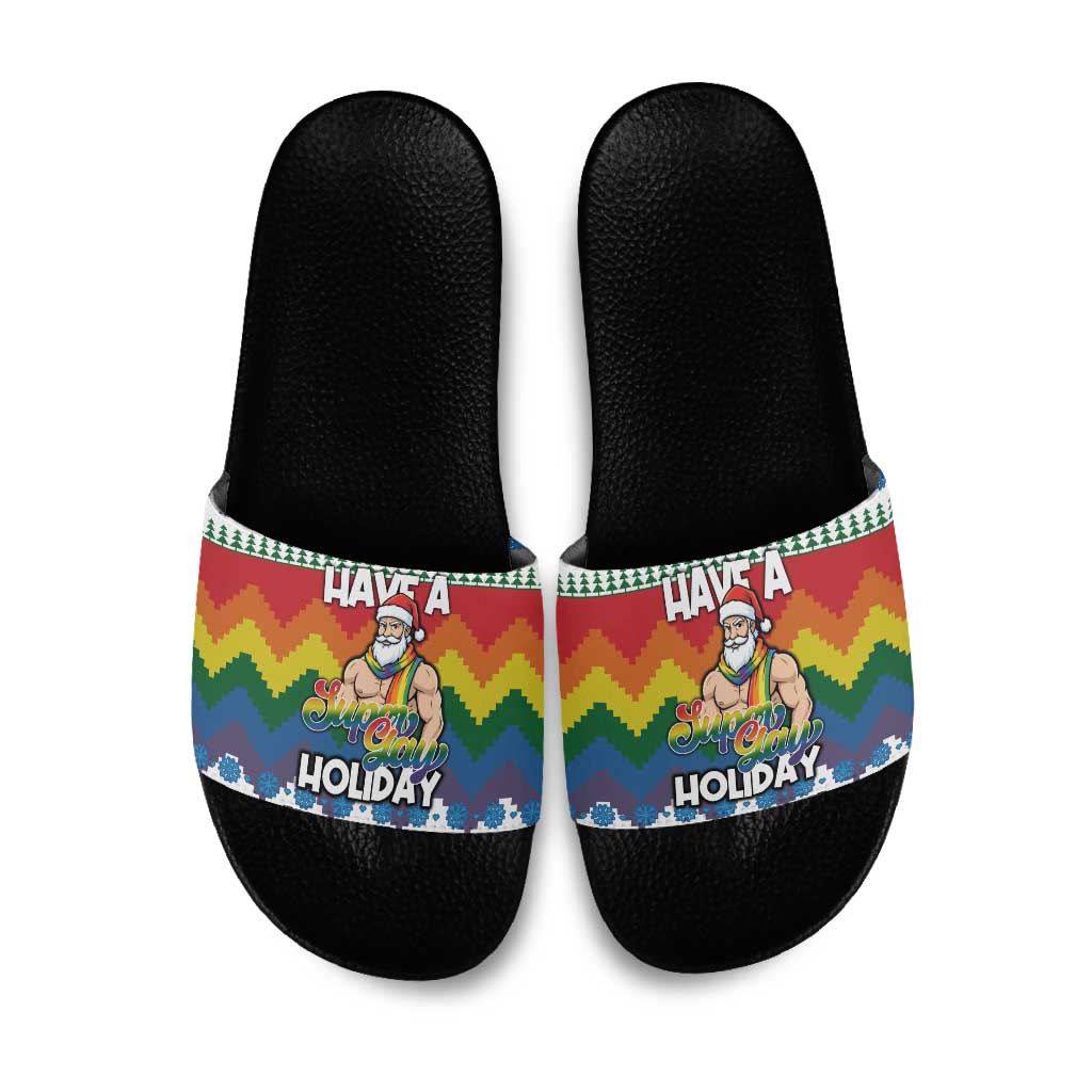 Have A Super Gay Holiday Christmas Slide Sandals Xmas Holiday Patterns - Wonder Print Shop