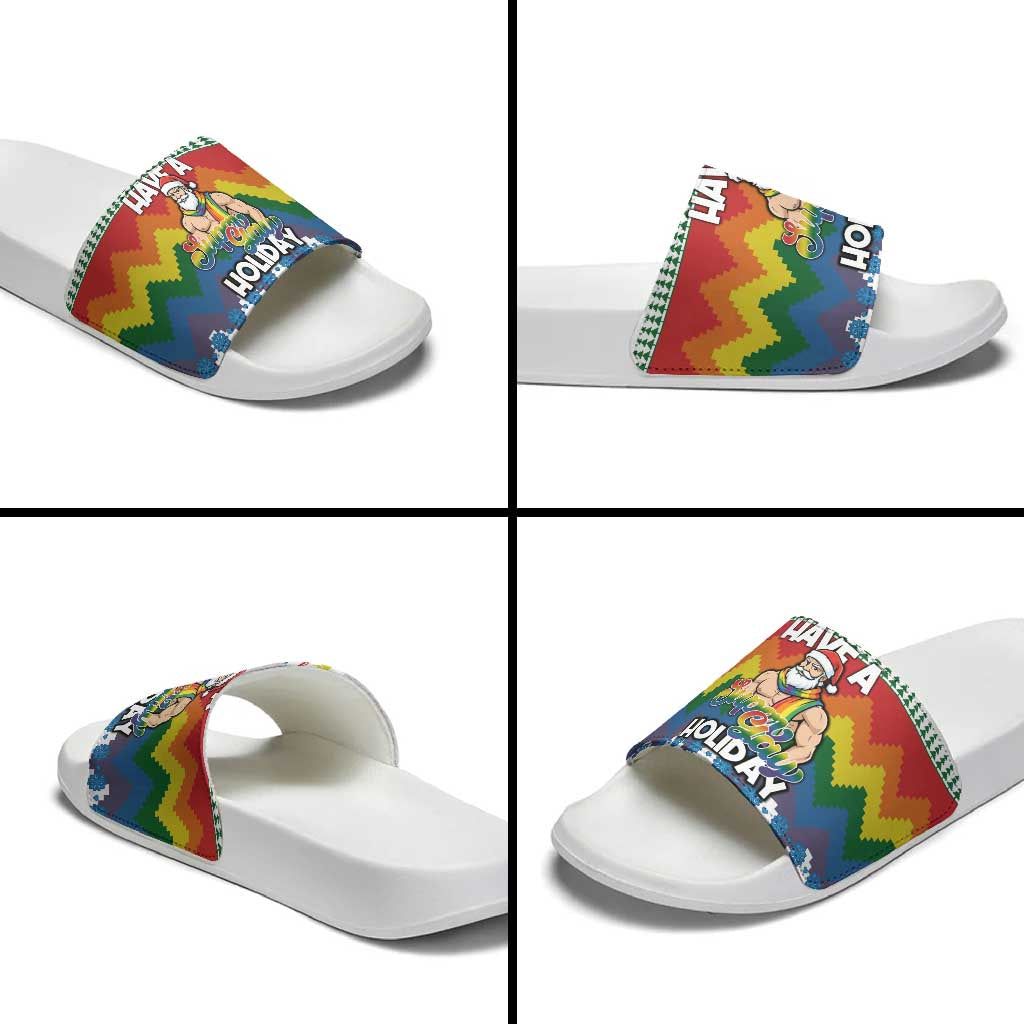 Have A Super Gay Holiday Christmas Slide Sandals Xmas Holiday Patterns - Wonder Print Shop
