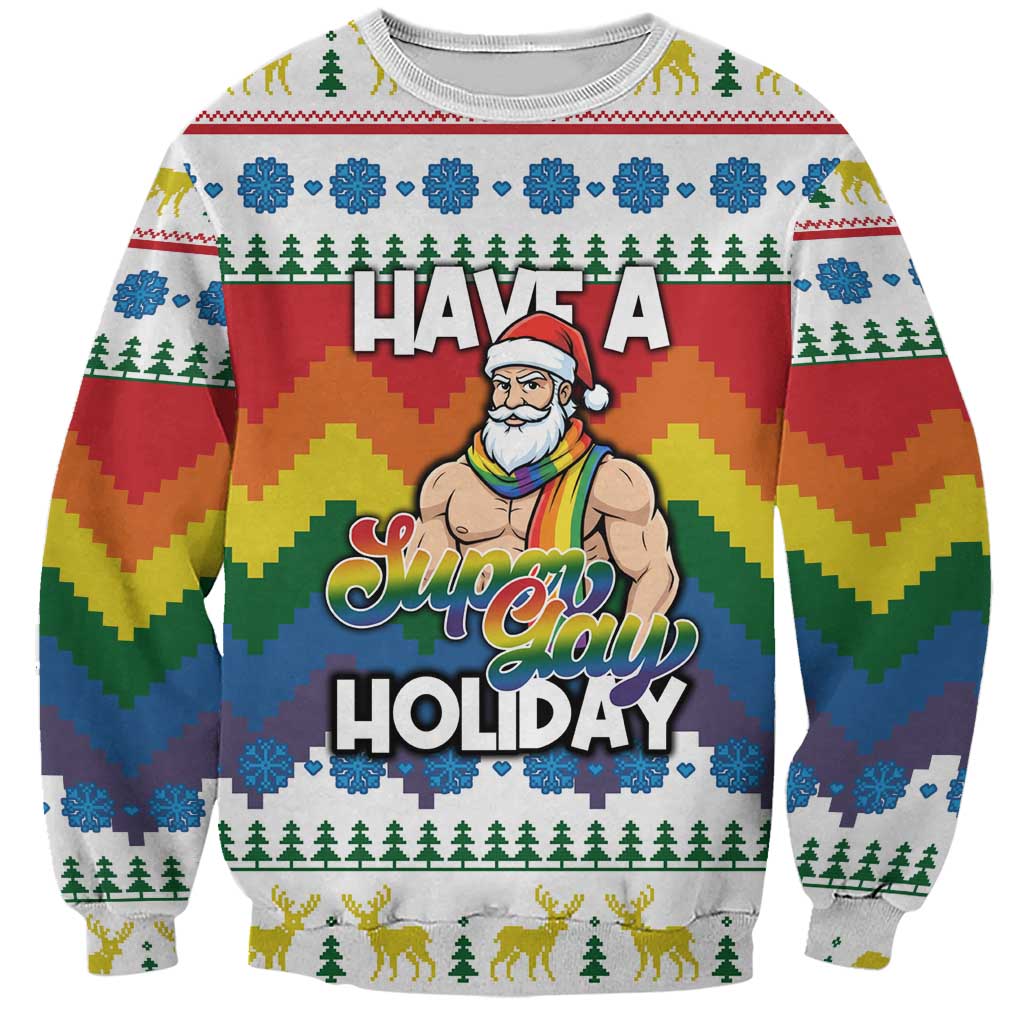 Have A Super Gay Holiday Christmas Sweatshirt Xmas Holiday Patterns - Wonder Print Shop