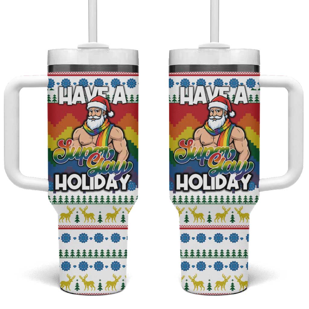 Have A Super Gay Holiday Christmas Tumbler With Handle Xmas Holiday Patterns - Wonder Print Shop