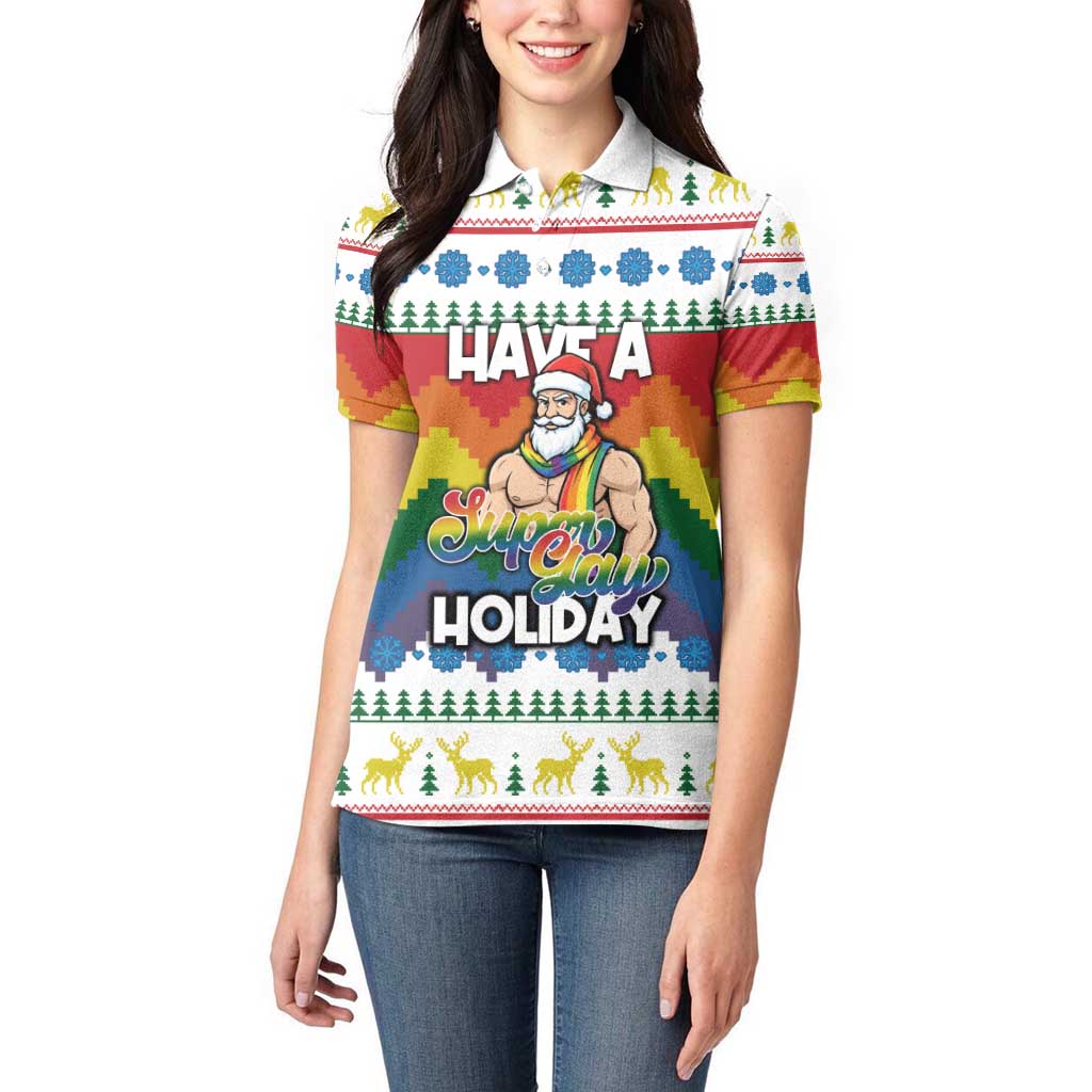 Have A Super Gay Holiday Christmas Women Polo Shirt Xmas Holiday Patterns - undefined