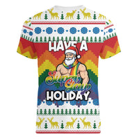 Have A Super Gay Holiday Christmas Women V-Neck T-Shirt Xmas Holiday Patterns - Wonder Print Shop