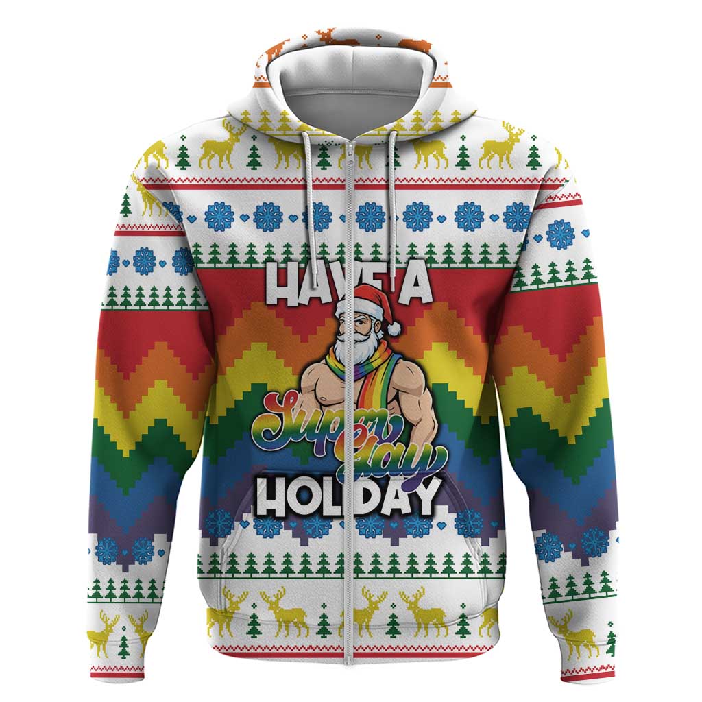 Have A Super Gay Holiday Christmas Zip Hoodie Xmas Holiday Patterns - Wonder Print Shop