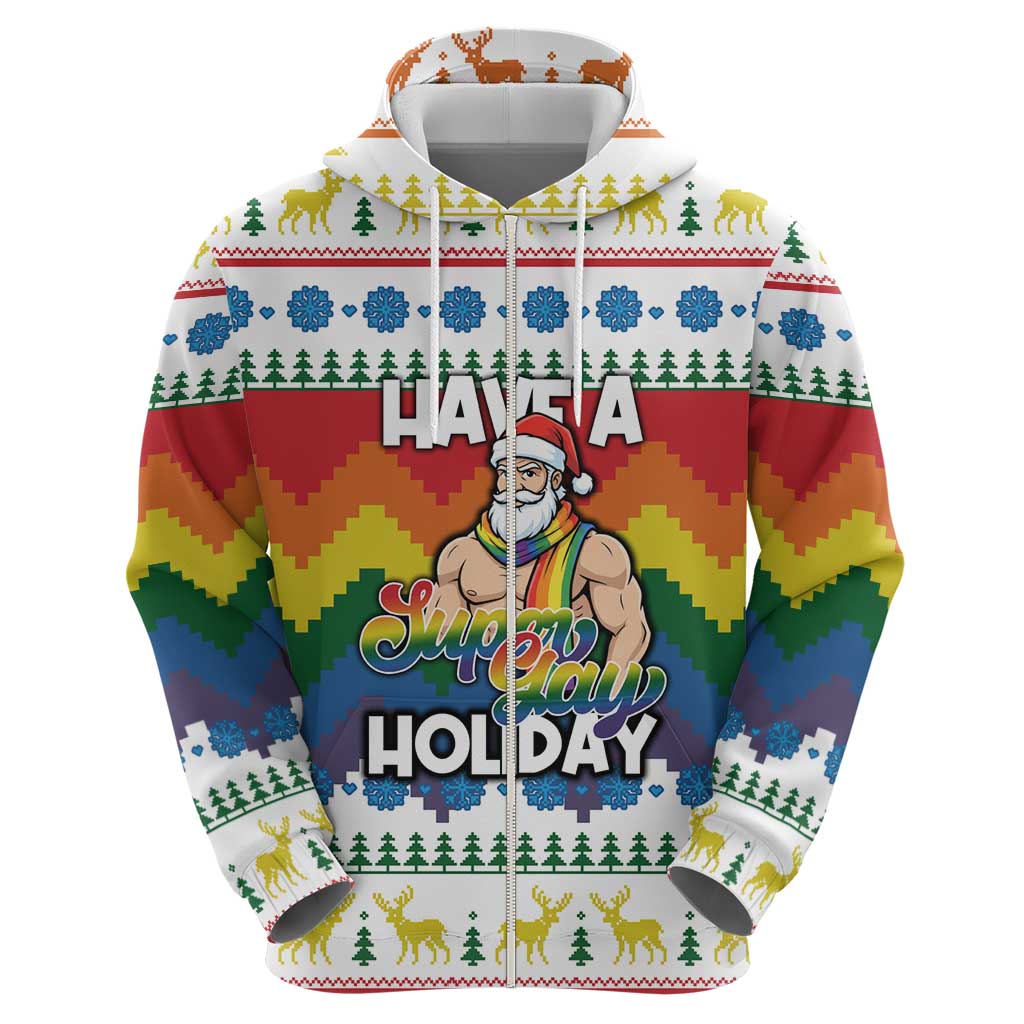 Have A Super Gay Holiday Christmas Zip Hoodie Xmas Holiday Patterns - Wonder Print Shop