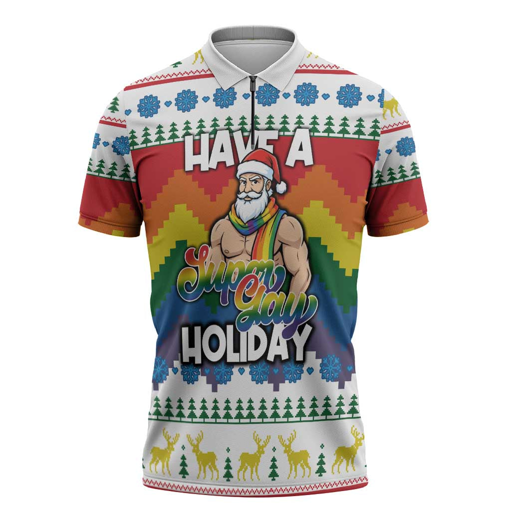 Have A Super Gay Holiday Christmas Zipper Polo Shirt Xmas Holiday Patterns - Wonder Print Shop