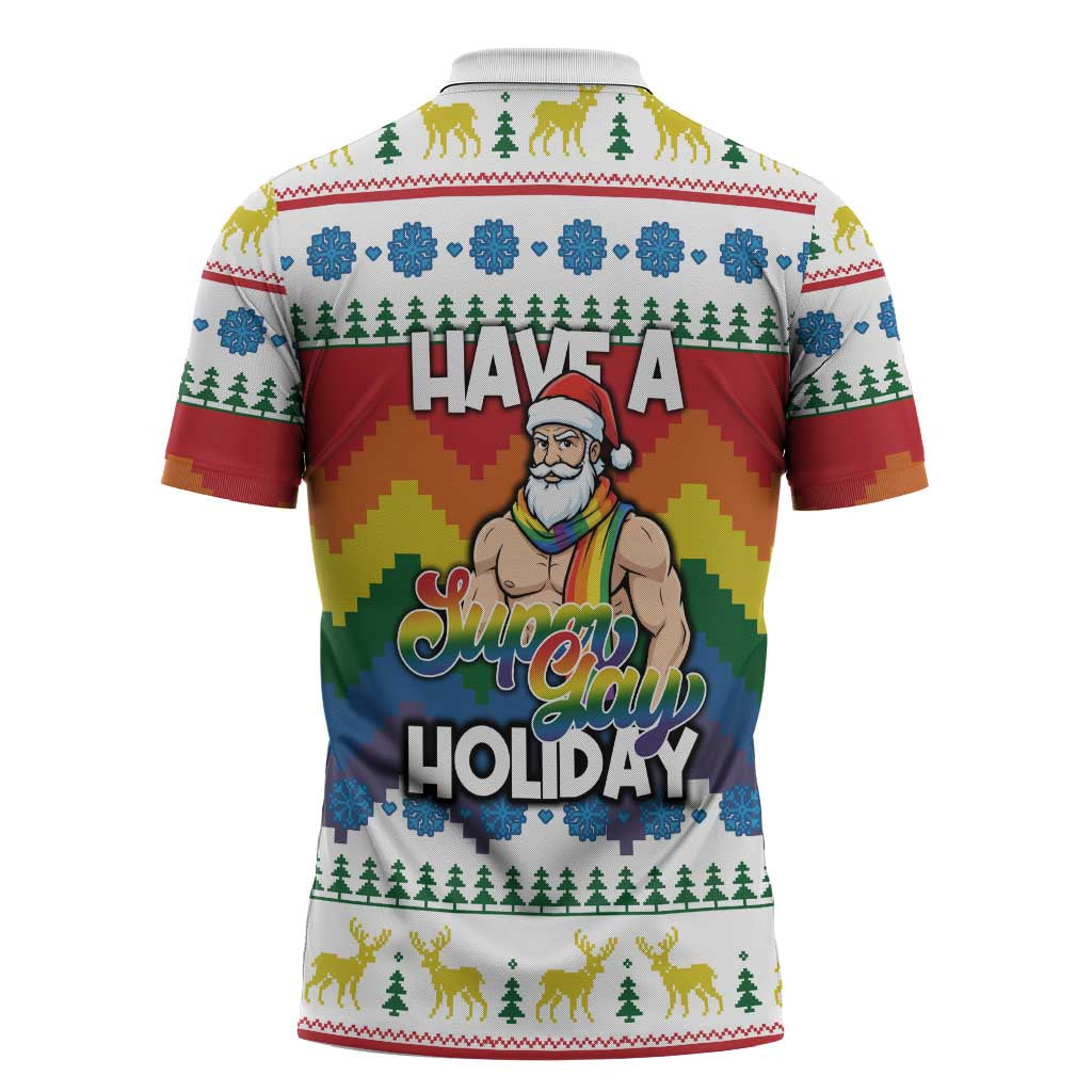 Have A Super Gay Holiday Christmas Zipper Polo Shirt Xmas Holiday Patterns - Wonder Print Shop