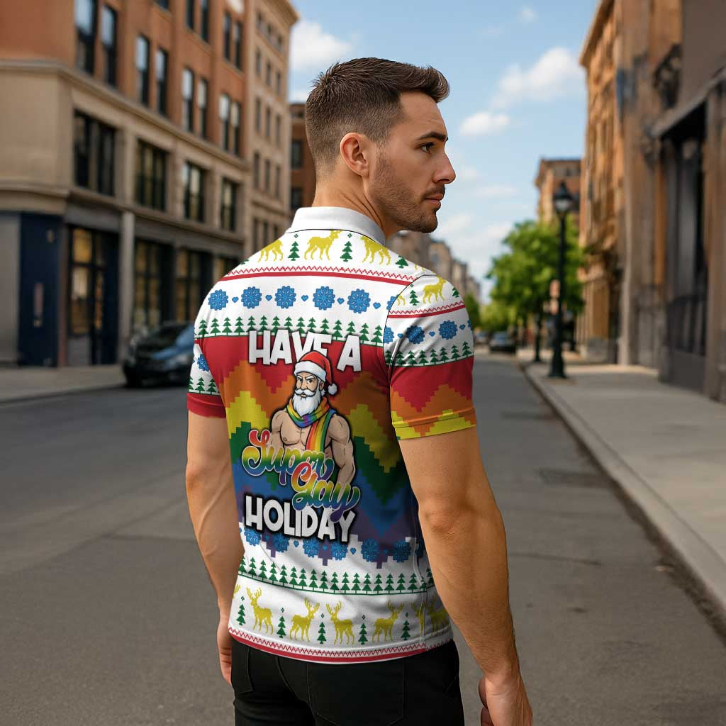 Have A Super Gay Holiday Christmas Zipper Polo Shirt Xmas Holiday Patterns - Wonder Print Shop