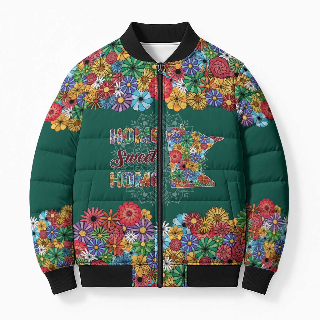 Home Sweet Home Minnesota Flower Xmas Christmas Bomber Puffer Jacket Xmas Holiday Patterns - Wonder Print Shop