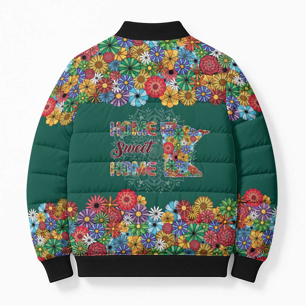 Home Sweet Home Minnesota Flower Xmas Christmas Bomber Puffer Jacket Xmas Holiday Patterns - Wonder Print Shop