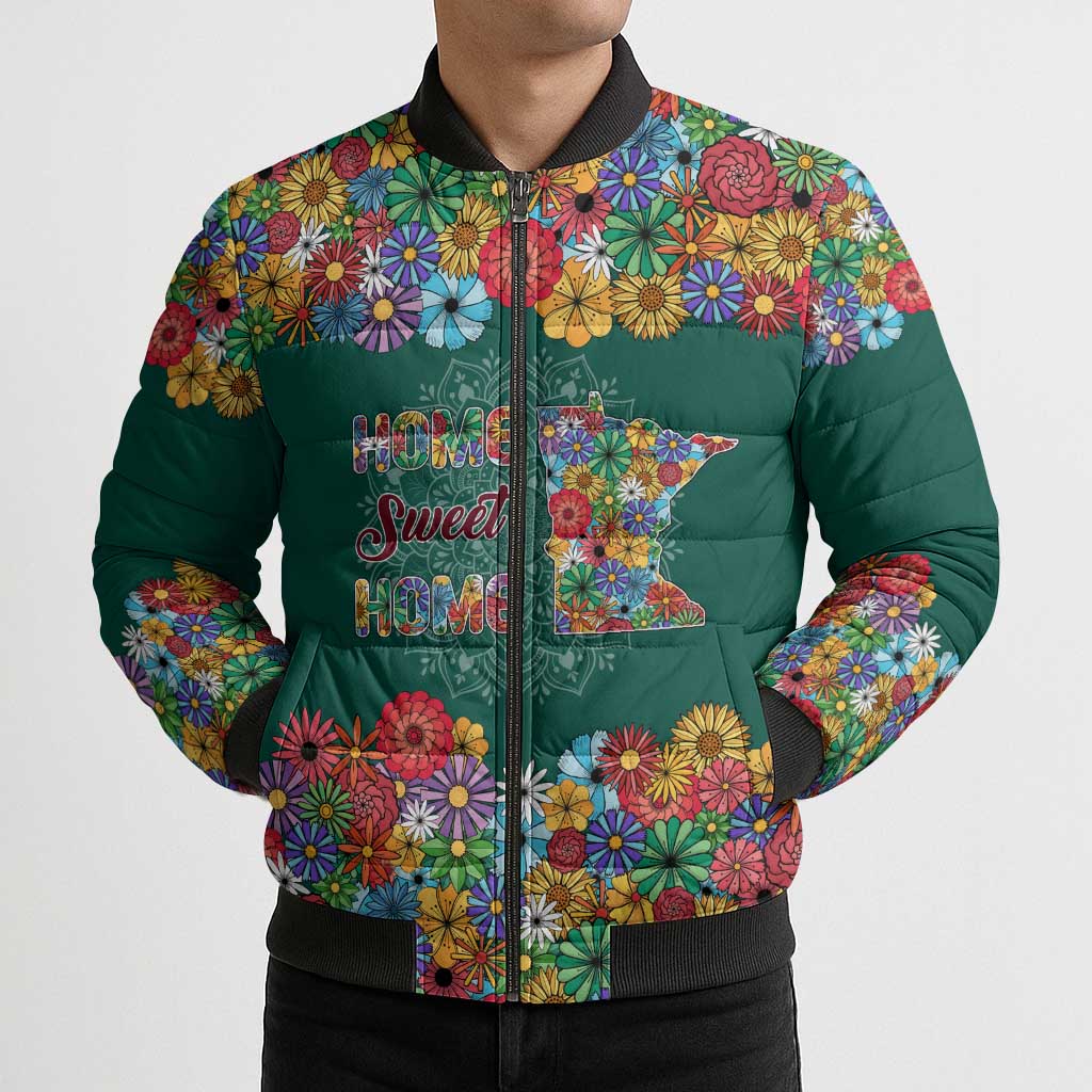 Home Sweet Home Minnesota Flower Xmas Christmas Bomber Puffer Jacket Xmas Holiday Patterns - Wonder Print Shop