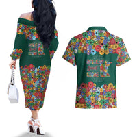 Home Sweet Home Minnesota Flower Xmas Christmas Couples Matching Off The Shoulder Long Sleeve Dress and Hawaiian Shirt Xmas Holiday Patterns - Wonder Print Shop