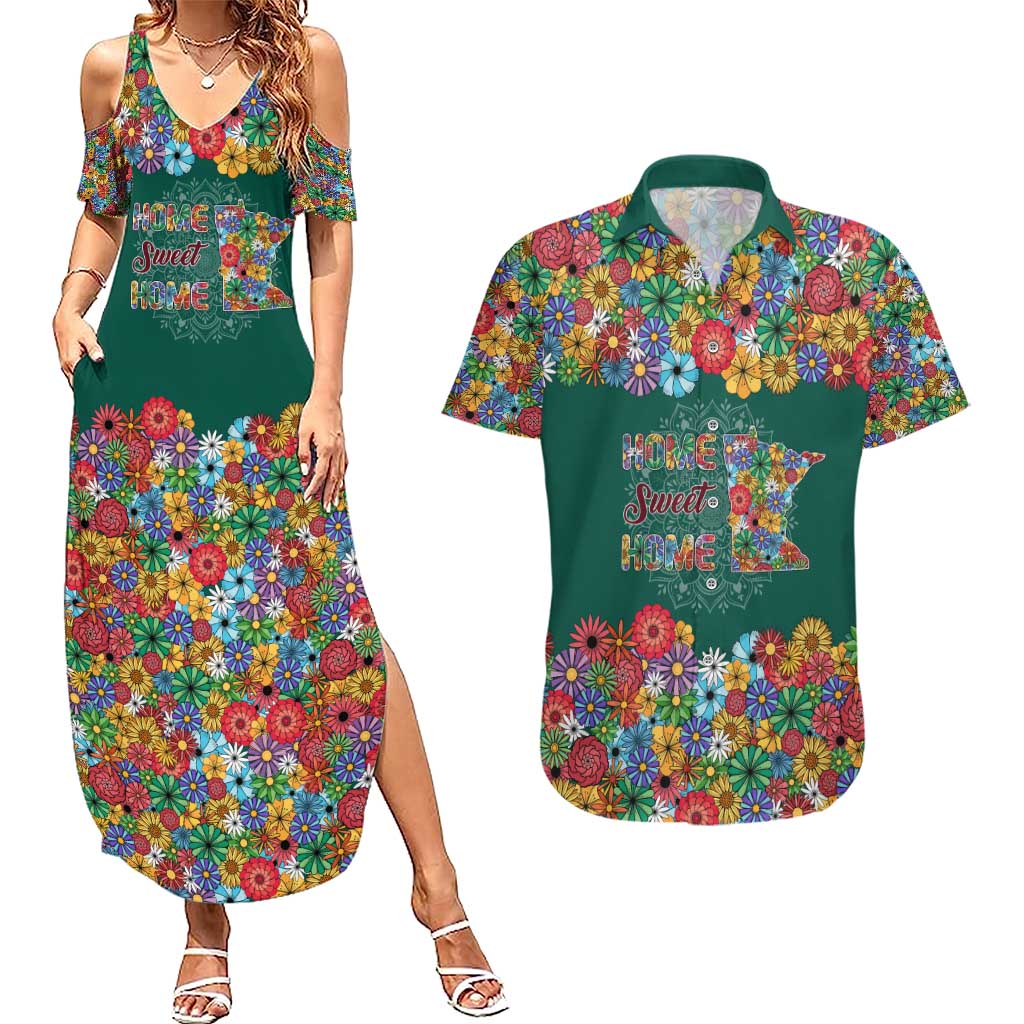 Home Sweet Home Minnesota Flower Xmas Christmas Couples Matching Summer Maxi Dress and Hawaiian Shirt Xmas Holiday Patterns - Wonder Print Shop