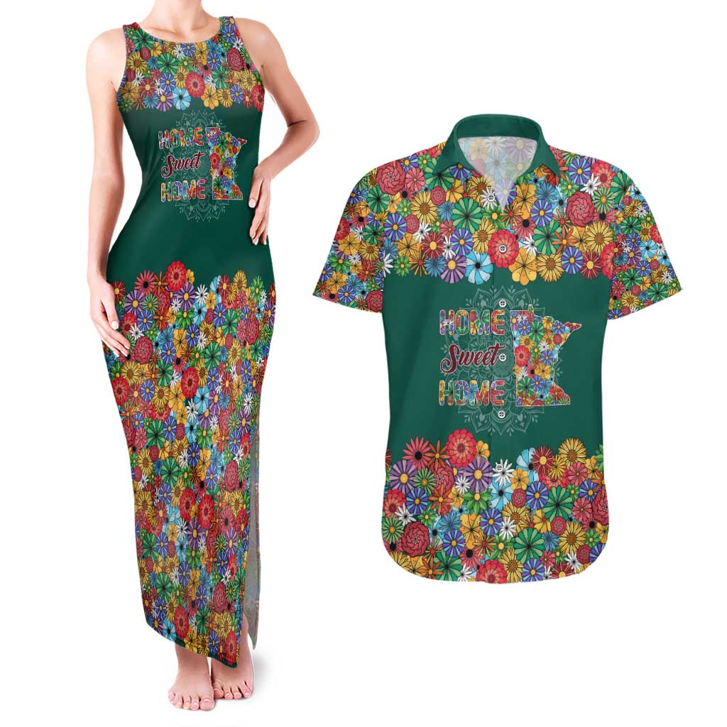 Home Sweet Home Minnesota Flower Xmas Christmas Couples Matching Tank Maxi Dress and Hawaiian Shirt Xmas Holiday Patterns - Wonder Print Shop