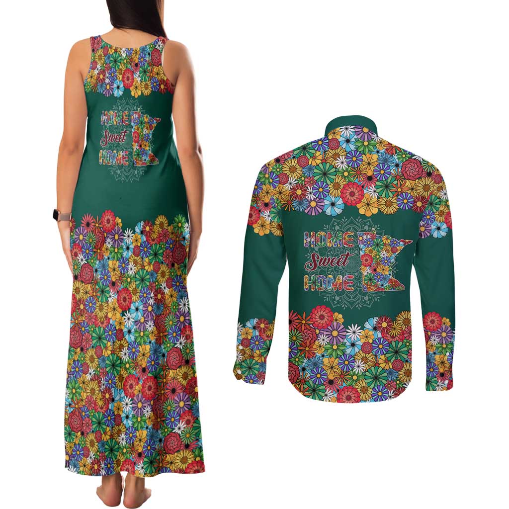 Home Sweet Home Minnesota Flower Xmas Christmas Couples Matching Tank Maxi Dress and Long Sleeve Button Shirt Xmas Holiday Patterns - Wonder Print Shop