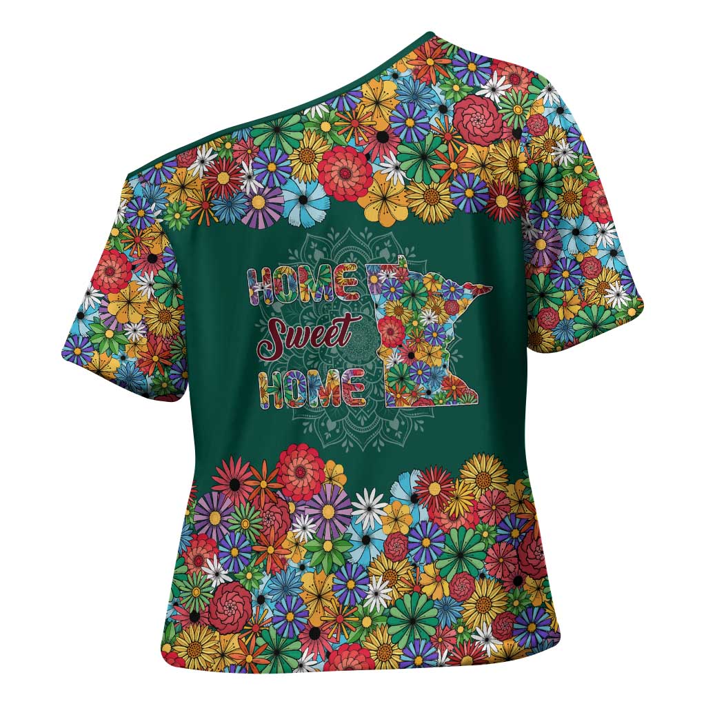 Home Sweet Home Minnesota Flower Xmas Christmas Cross Shoulder Shirt Xmas Holiday Patterns - Wonder Print Shop