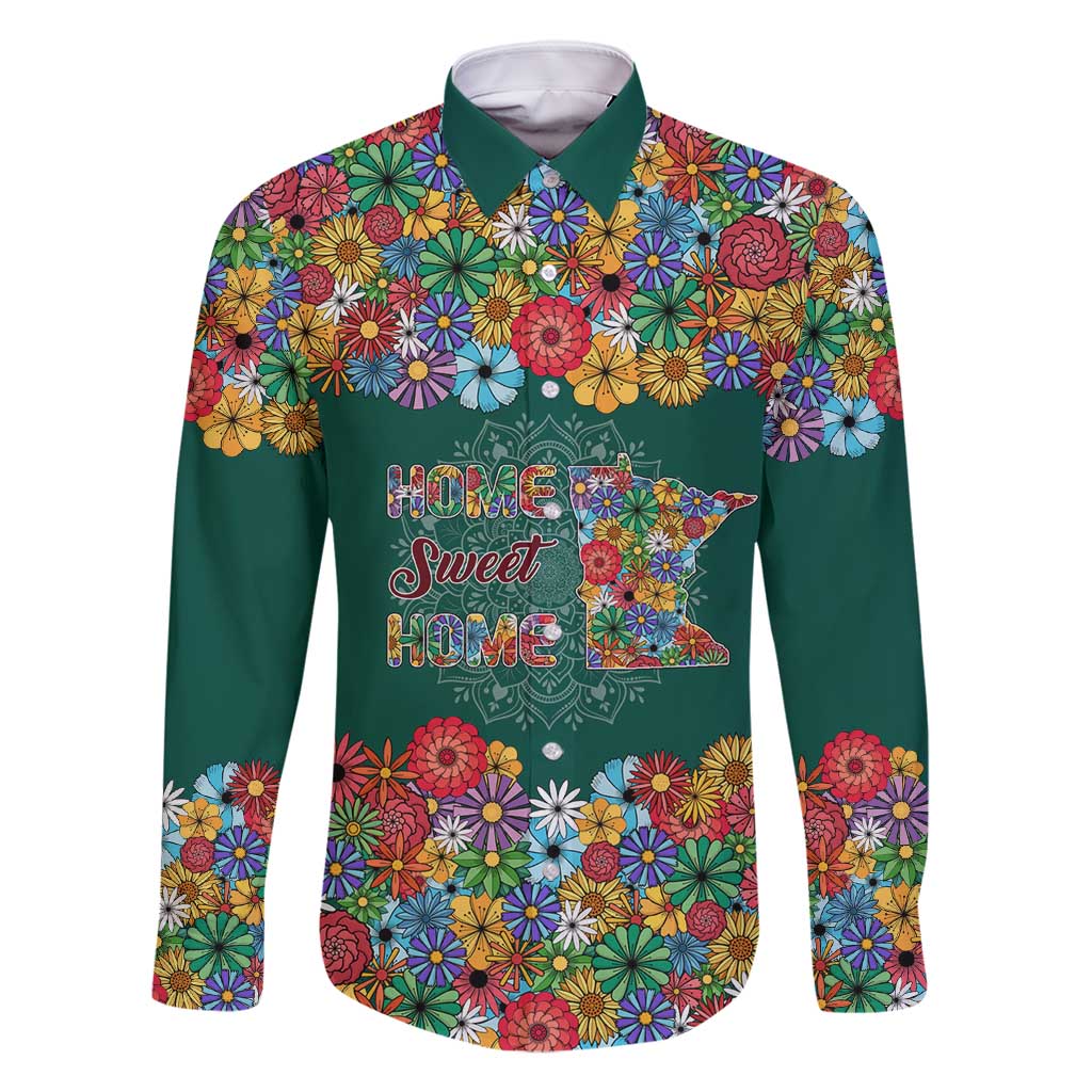 Home Sweet Home Minnesota Flower Xmas Christmas Family Matching Long Sleeve Bodycon Dress and Hawaiian Shirt Xmas Holiday Patterns - Wonder Print Shop