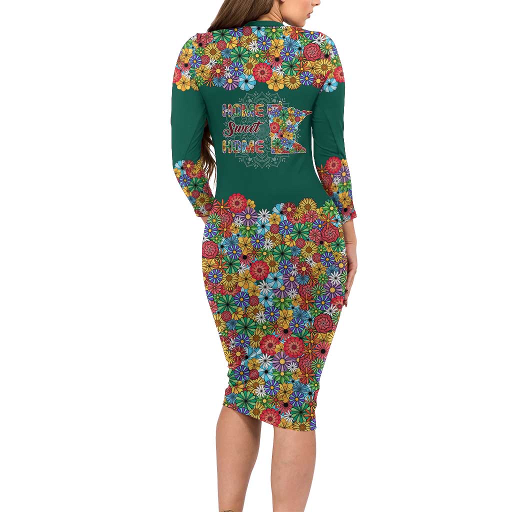 Home Sweet Home Minnesota Flower Xmas Christmas Family Matching Long Sleeve Bodycon Dress and Hawaiian Shirt Xmas Holiday Patterns - Wonder Print Shop