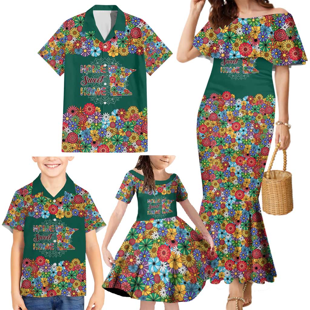 Home Sweet Home Minnesota Flower Xmas Christmas Family Matching Mermaid Dress and Hawaiian Shirt Xmas Holiday Patterns - Wonder Print Shop