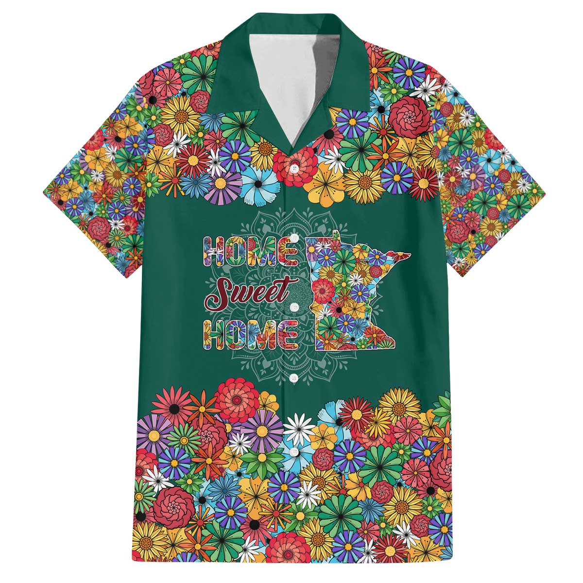 Home Sweet Home Minnesota Flower Xmas Christmas Family Matching Off The Shoulder Long Sleeve Dress and Hawaiian Shirt Xmas Holiday Patterns - Wonder Print Shop