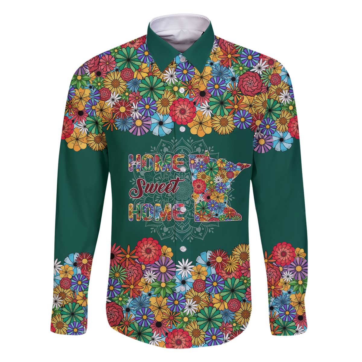 Home Sweet Home Minnesota Flower Xmas Christmas Family Matching Off The Shoulder Long Sleeve Dress and Hawaiian Shirt Xmas Holiday Patterns - Wonder Print Shop