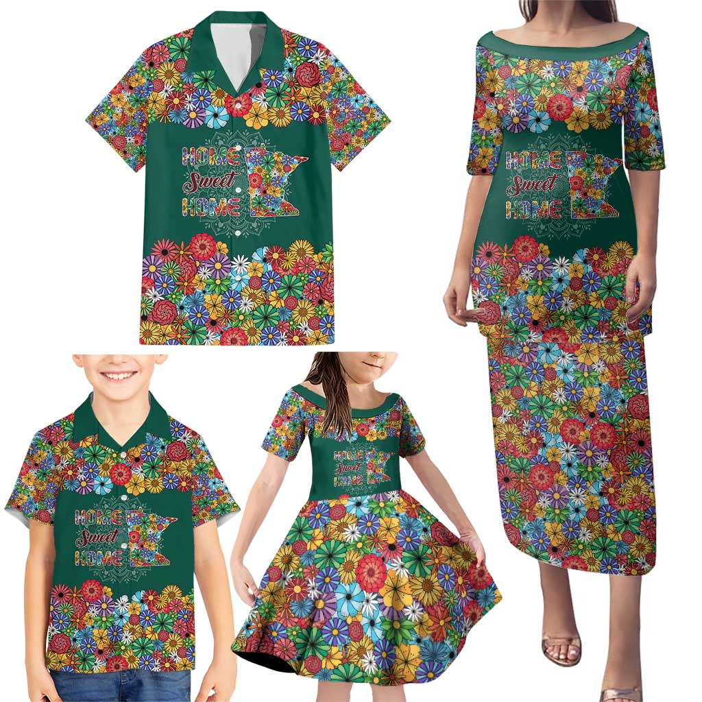 Home Sweet Home Minnesota Flower Xmas Christmas Family Matching Puletasi and Hawaiian Shirt Xmas Holiday Patterns - Wonder Print Shop