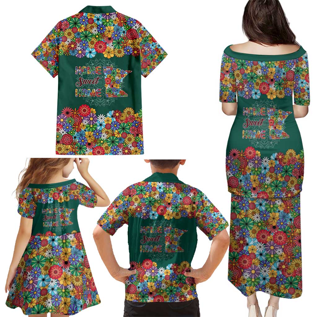 Home Sweet Home Minnesota Flower Xmas Christmas Family Matching Puletasi and Hawaiian Shirt Xmas Holiday Patterns - Wonder Print Shop