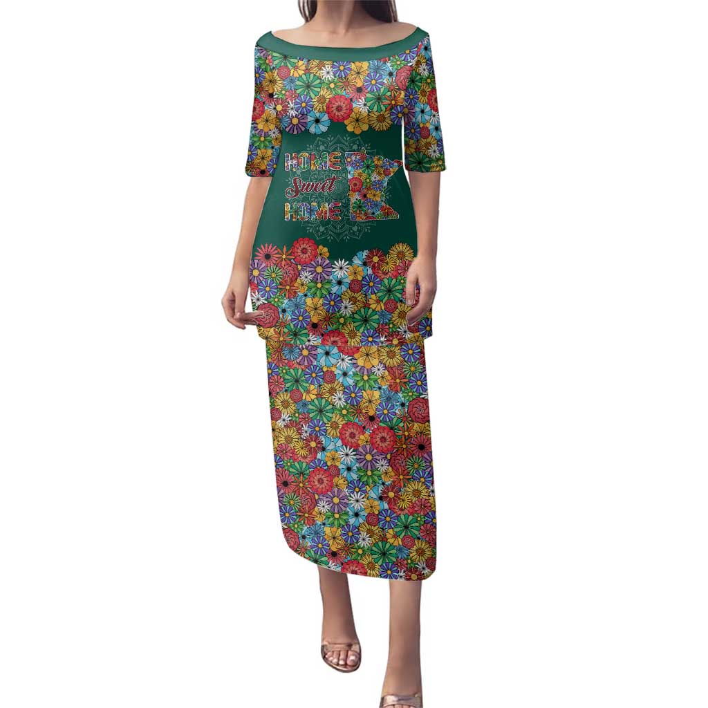 Home Sweet Home Minnesota Flower Xmas Christmas Family Matching Puletasi and Hawaiian Shirt Xmas Holiday Patterns - Wonder Print Shop