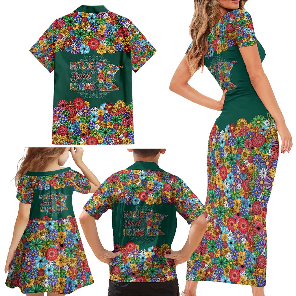 Home Sweet Home Minnesota Flower Xmas Christmas Family Matching Short Sleeve Bodycon Dress and Hawaiian Shirt Xmas Holiday Patterns - Wonder Print Shop