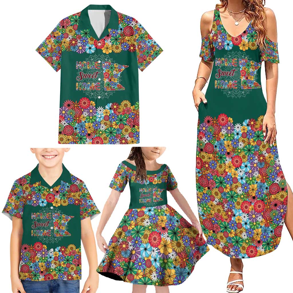 Home Sweet Home Minnesota Flower Xmas Christmas Family Matching Summer Maxi Dress and Hawaiian Shirt Xmas Holiday Patterns - Wonder Print Shop