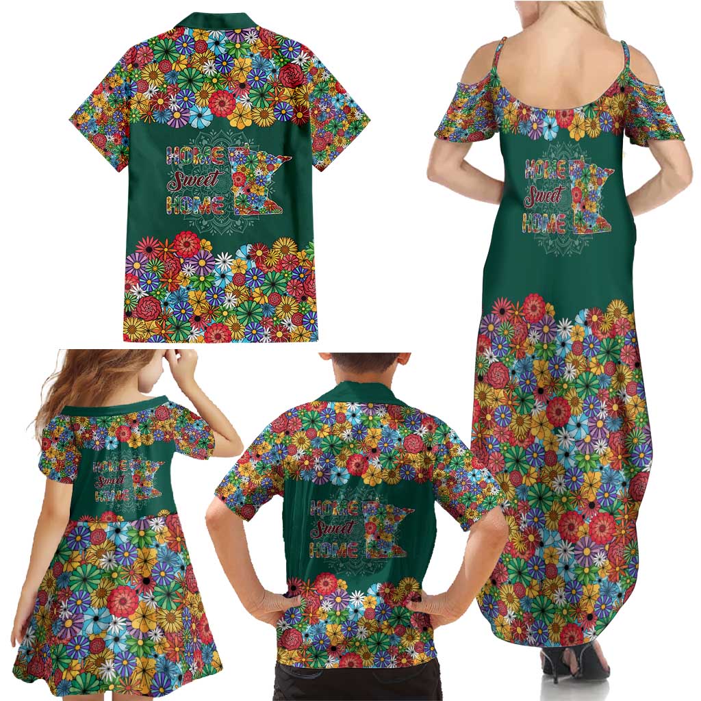 Home Sweet Home Minnesota Flower Xmas Christmas Family Matching Summer Maxi Dress and Hawaiian Shirt Xmas Holiday Patterns - Wonder Print Shop