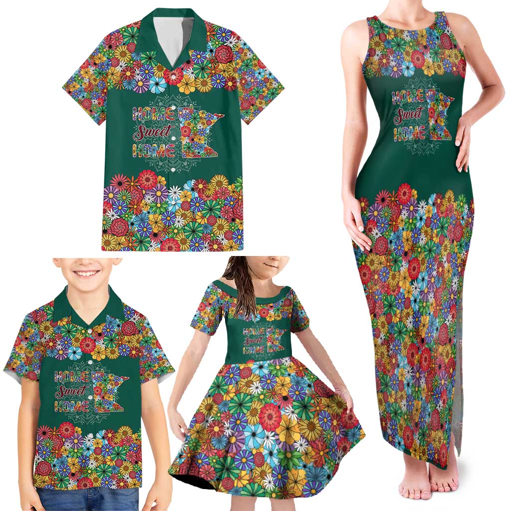 Home Sweet Home Minnesota Flower Xmas Christmas Family Matching Tank Maxi Dress and Hawaiian Shirt Xmas Holiday Patterns - Wonder Print Shop