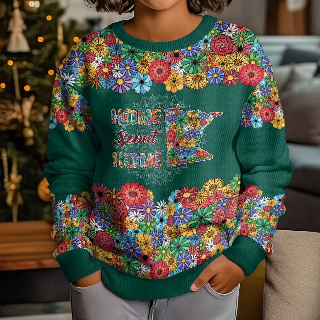 Home Sweet Home Minnesota Flower Xmas Christmas Kid Ugly Christmas Sweater Xmas Holiday Patterns - Wonder Print Shop