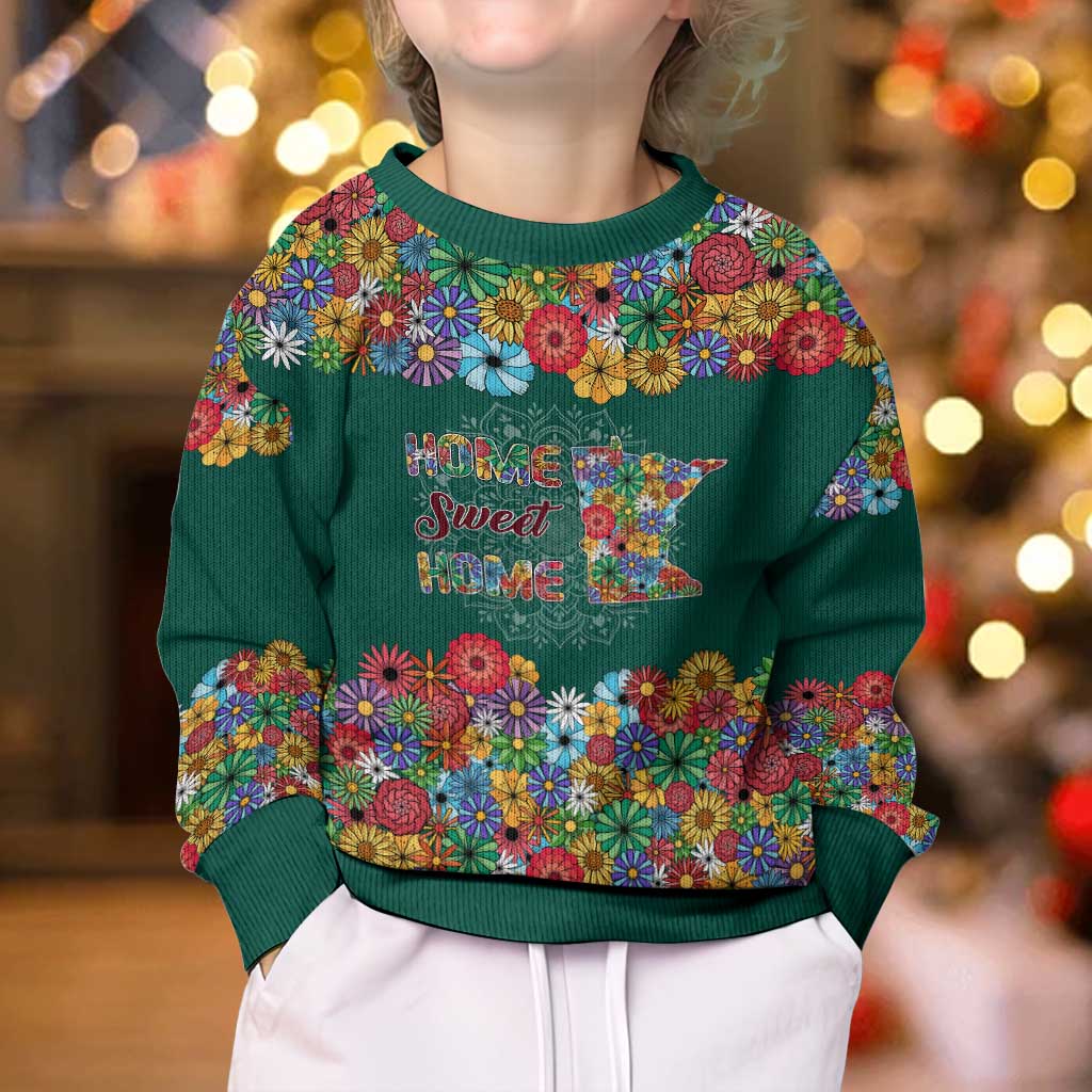 Home Sweet Home Minnesota Flower Xmas Christmas Kid Ugly Christmas Sweater Xmas Holiday Patterns - Wonder Print Shop