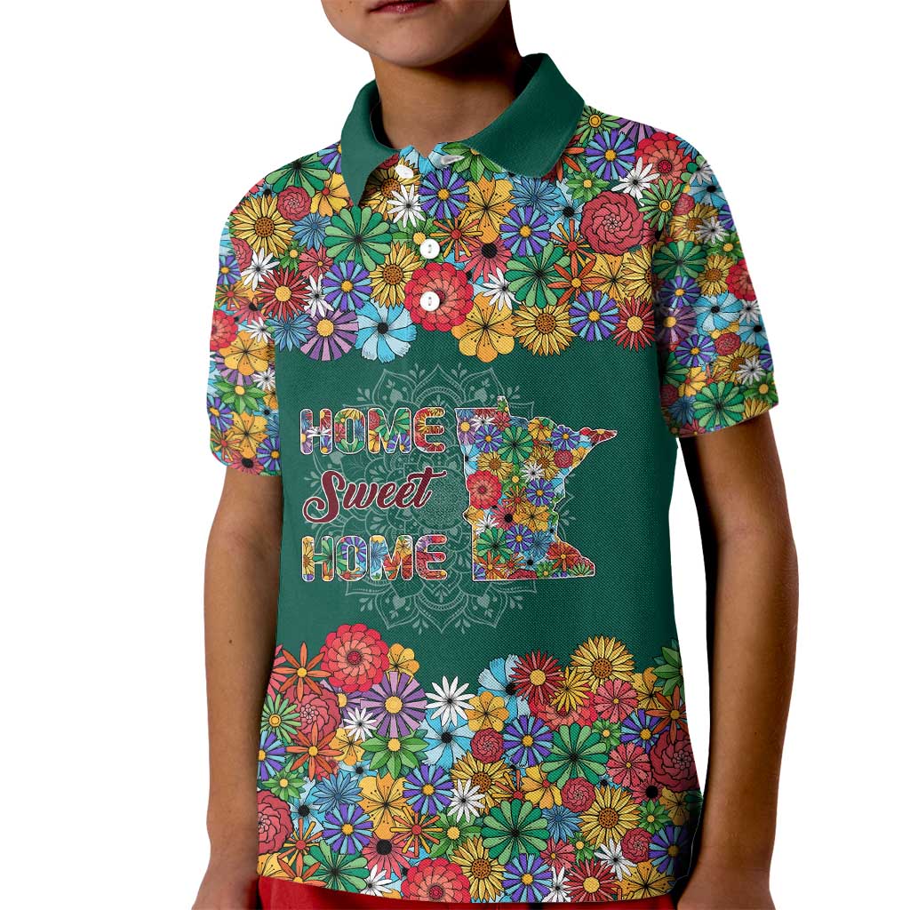 Home Sweet Home Minnesota Flower Xmas Christmas Kid Polo Shirt Xmas Holiday Patterns - Wonder Print Shop