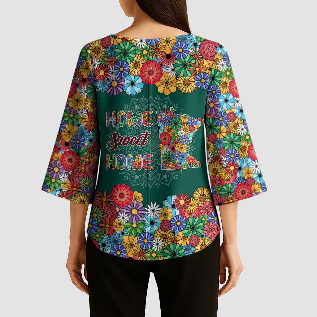 Home Sweet Home Minnesota Flower Xmas Christmas Kimono Sleeve Blouse Xmas Holiday Patterns - Wonder Print Shop
