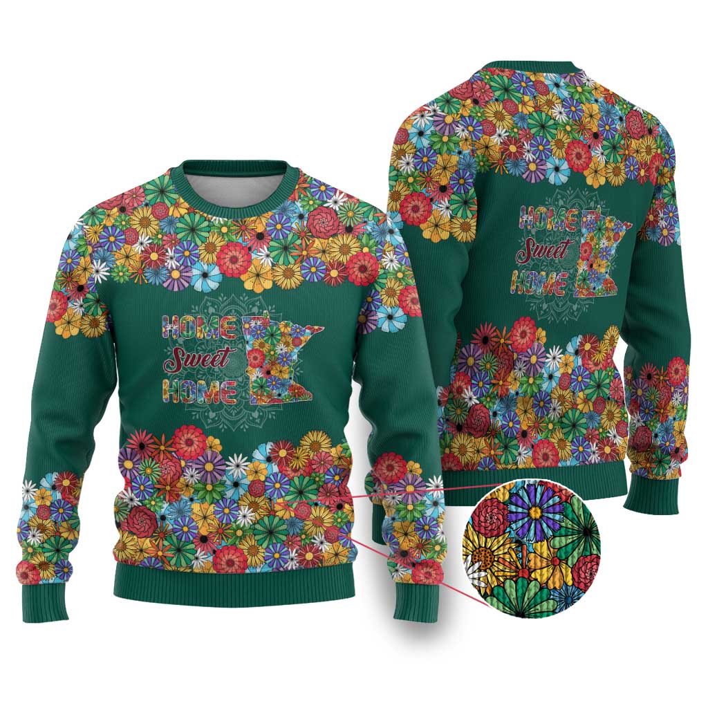 Home Sweet Home Minnesota Flower Xmas Christmas Ugly Christmas Sweater Xmas Holiday Patterns - Wonder Print Shop