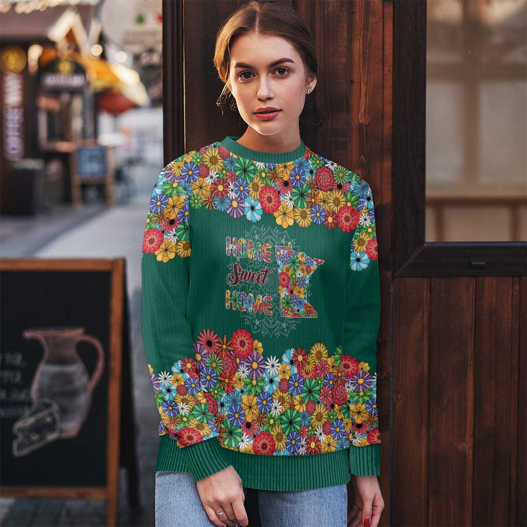 Home Sweet Home Minnesota Flower Xmas Christmas Ugly Christmas Sweater Xmas Holiday Patterns - Wonder Print Shop
