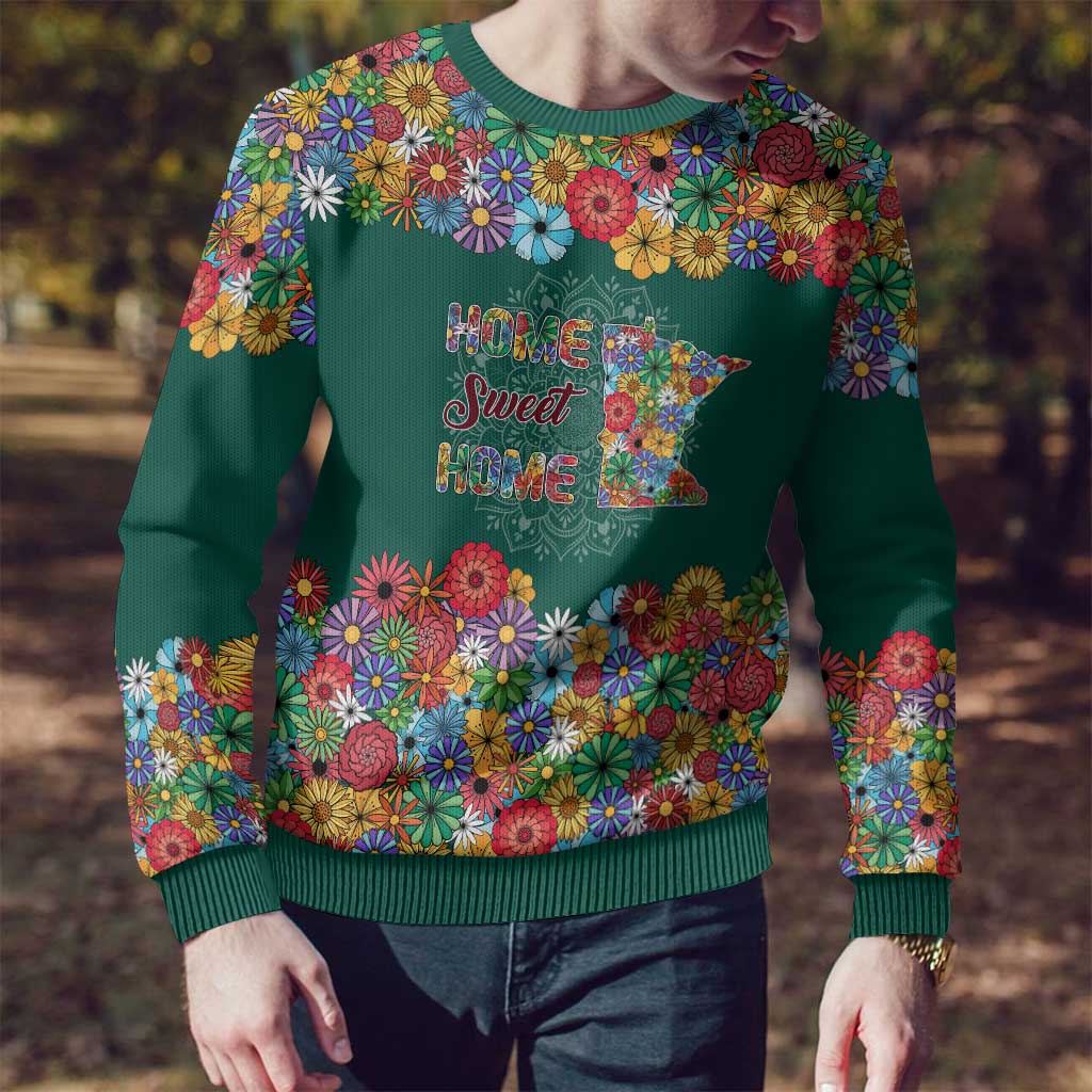 Home Sweet Home Minnesota Flower Xmas Christmas Ugly Christmas Sweater Xmas Holiday Patterns - Wonder Print Shop