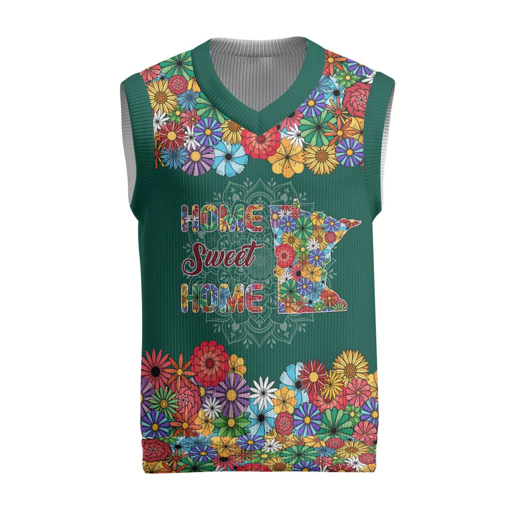 Home Sweet Home Minnesota Flower Xmas Christmas Knitted V-Neck Vest Xmas Holiday Patterns - Wonder Print Shop
