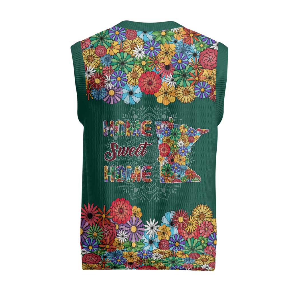 Home Sweet Home Minnesota Flower Xmas Christmas Knitted V-Neck Vest Xmas Holiday Patterns - Wonder Print Shop