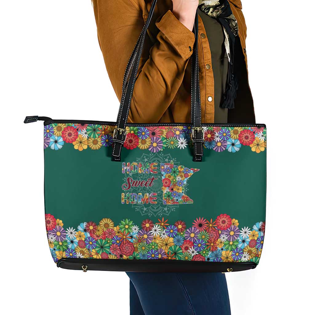 Home Sweet Home Minnesota Flower Xmas Christmas Leather Tote Bag Xmas Holiday Patterns - Wonder Print Shop