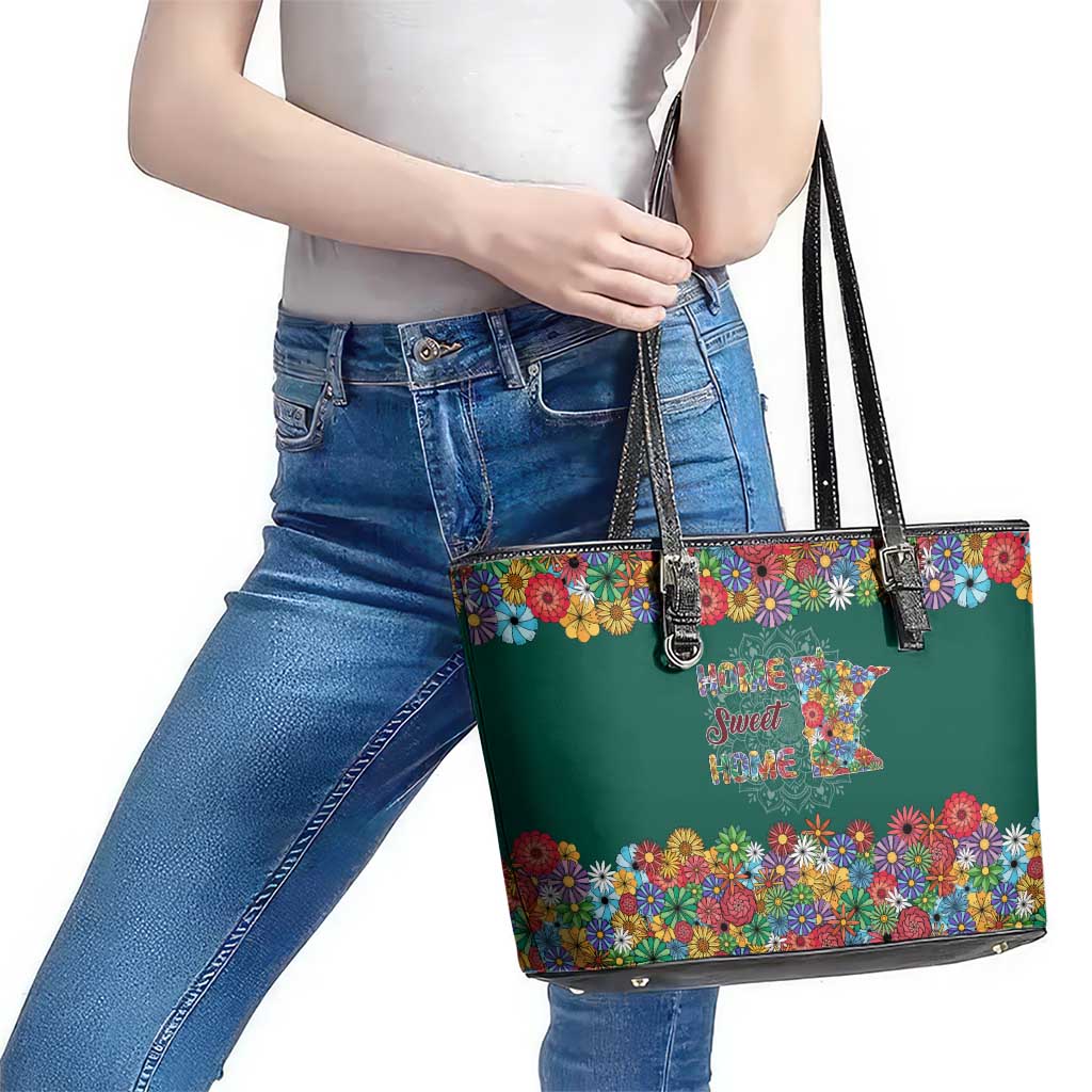 Home Sweet Home Minnesota Flower Xmas Christmas Leather Tote Bag Xmas Holiday Patterns - Wonder Print Shop